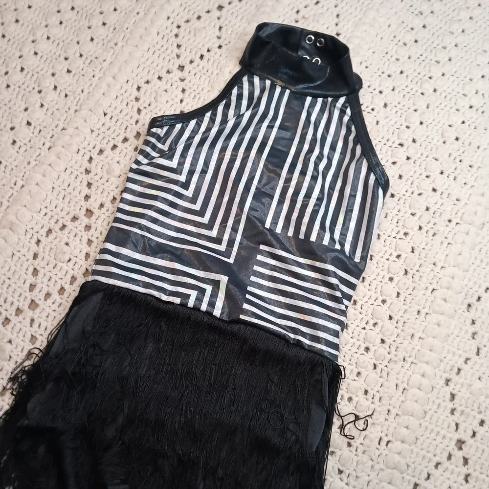 Weissman Dance Costume LC Black Shimmer Fringe Leotard Recital Competition‎